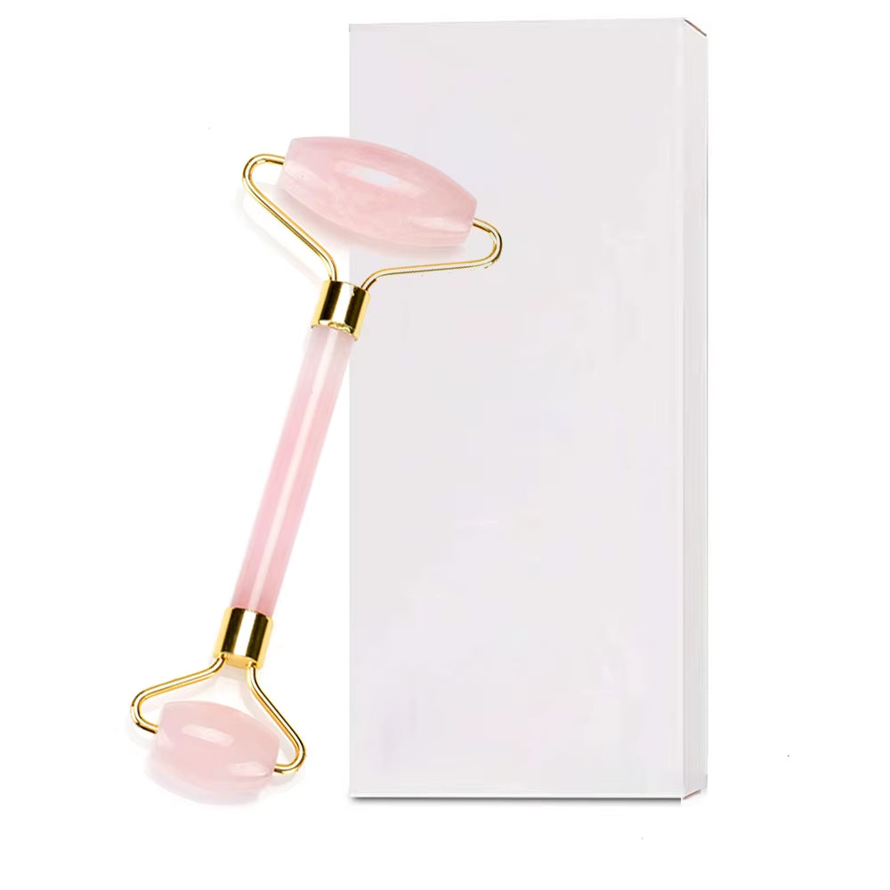 Natural Quartz Jade Roller Facial Massager with Guasha Board Green Pink Black Kits for Face Neck Roller Massage