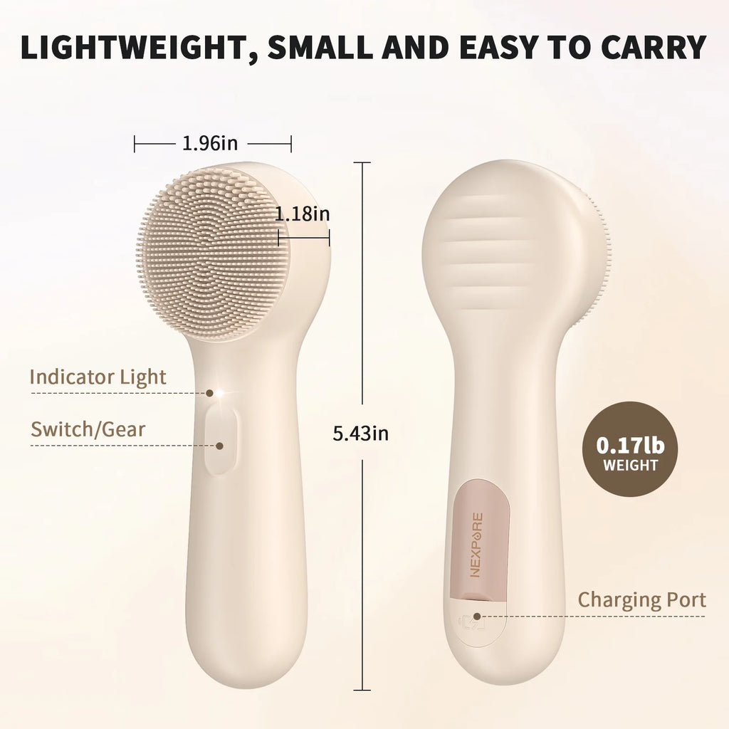 Facial Cleansing Brush, IPX7 Waterproof Sonic Face Scrubber, Rechargeable Electric Silicone Face Brush for Deep Cleansing and Exfoliation