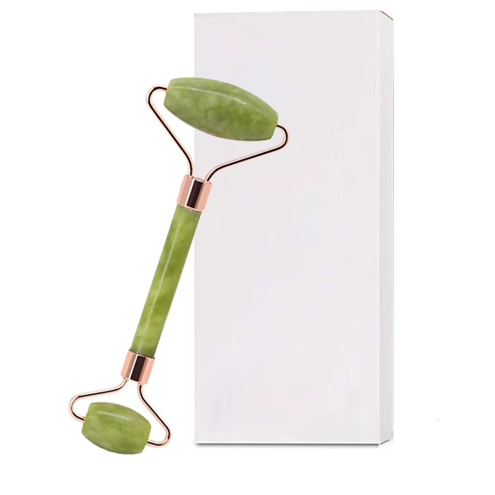Natural Quartz Jade Roller Facial Massager with Guasha Board Green Pink Black Kits for Face Neck Roller Massage