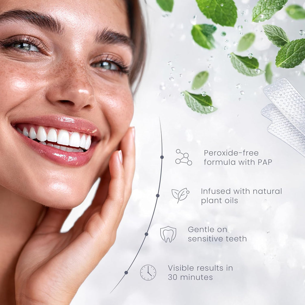 Gentle Teeth Whitening Strips - (40 Strips) Bleaching Teeth Free of Peroxide for a Radiant Smile - Gentle Tooth Whitening - 20 Applications