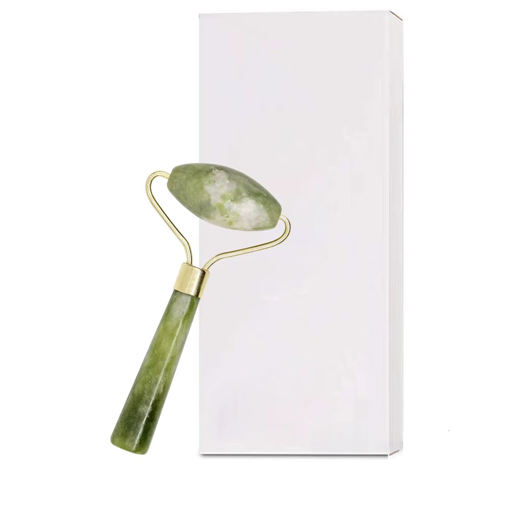 Natural Quartz Jade Roller Facial Massager with Guasha Board Green Pink Black Kits for Face Neck Roller Massage